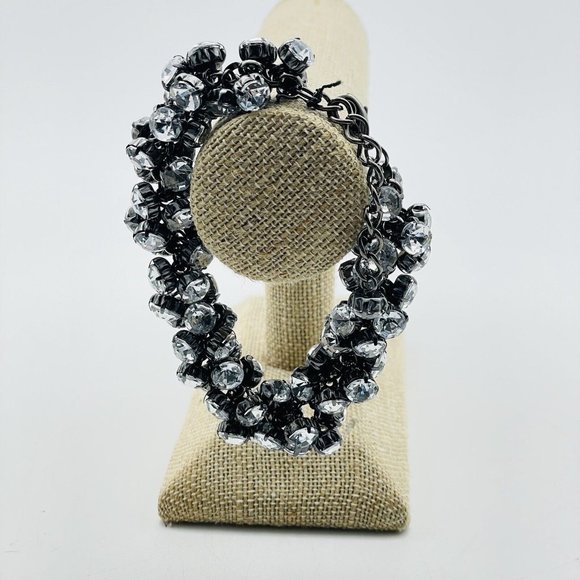 Gunmetal Rhinestone Bauble Bracelet Glam Bling Sparkle Holiday Party Classic - Picture 5 of 6